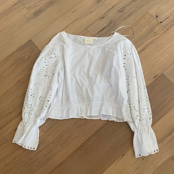 Anthropologie Sz M Embroidered Eyelet Sleeve Blouse by Maeve EUC - Picture 4 of 5